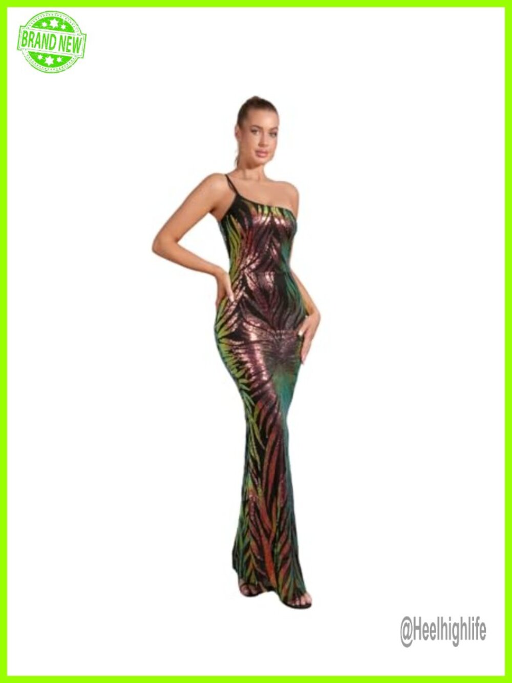 Women's Sparkly Sequin One Shoulder Mermaid Evening Gown Party Dress